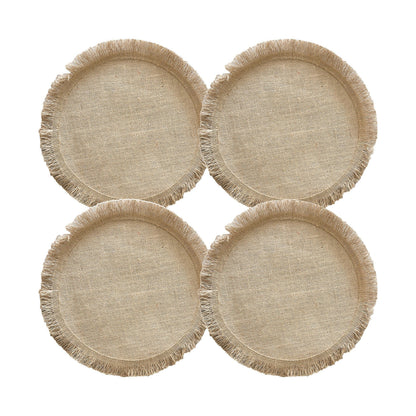 4 Pack Round Woven Fringe Placemats Farmhouse Heat Resistant Table Mats for Dining Table Decor