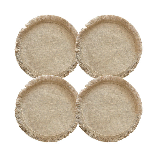 4 Pack Round Woven Fringe Placemats Farmhouse Heat Resistant Table Mats for Dining Table Decor