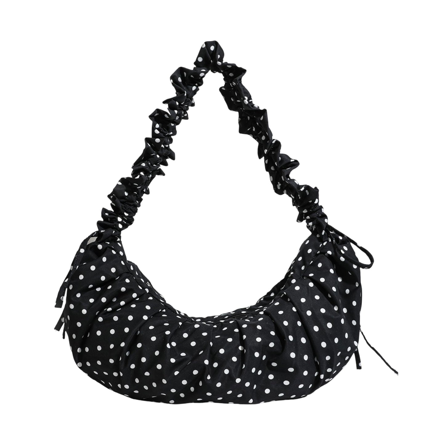 Polka Dot Ruched Shoulder Bag with Soft Slouchy Shape