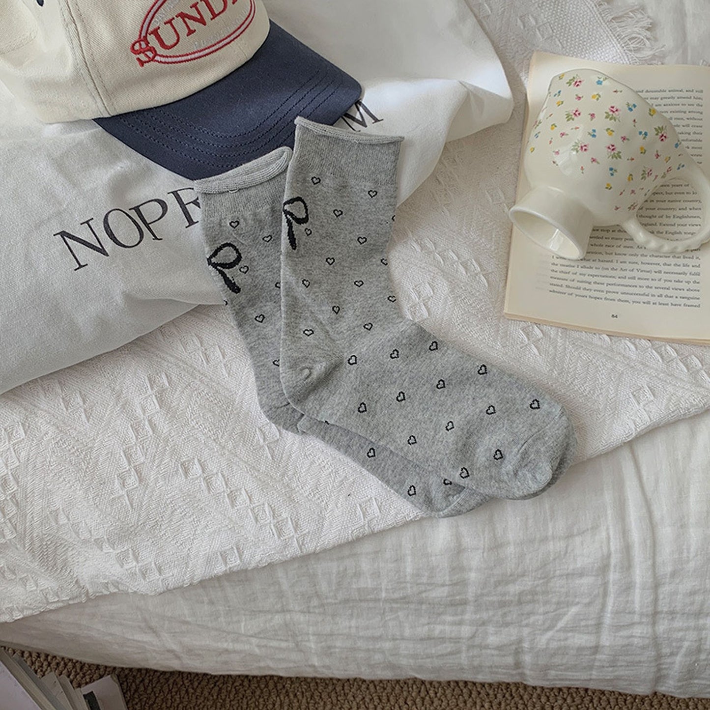 Cotton Bow - Heart Pattern Ankle Socks 6pk