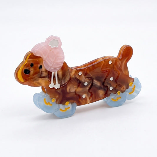 3pc Dachshund Dog Hair Clip Set Colorful Acetate Barrettes