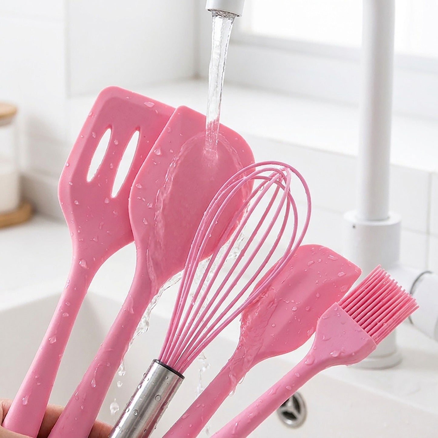 5-Piece Silicone Kitchen Utensil Set with Spatulas, Whisk and Pastry Brush