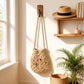 Open Knit Crochet Shoulder Bag with Drawstring Closure Lightweight Handwoven Mesh Tote Handbag