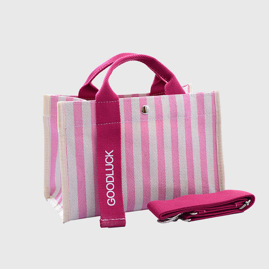 Striped Canvas & Nylon Tote Bag - Multi - functional Shoulder Bag