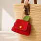 Apple-Shaped Mini Coin Purse Keychain with Snap Flap, Leaf Accent and Compact Earbud Card Storage Pouch
