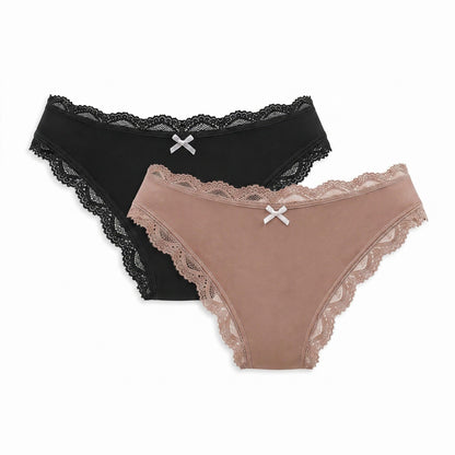 2 Pack Smooth Lace Trim Bikini Underwear