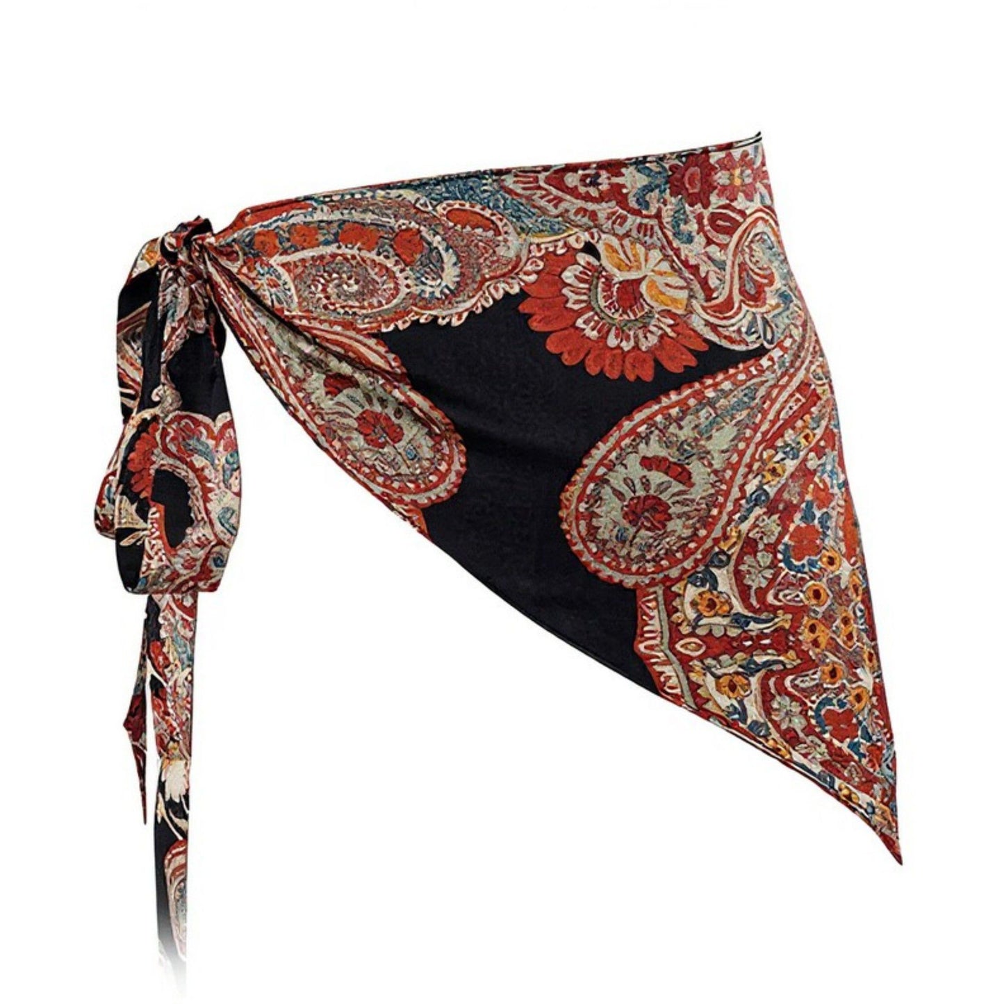 Paisley Print Tie Waist Scarf Belt with Asymmetrical Draped Hem and Boho Wrap Design 94.5