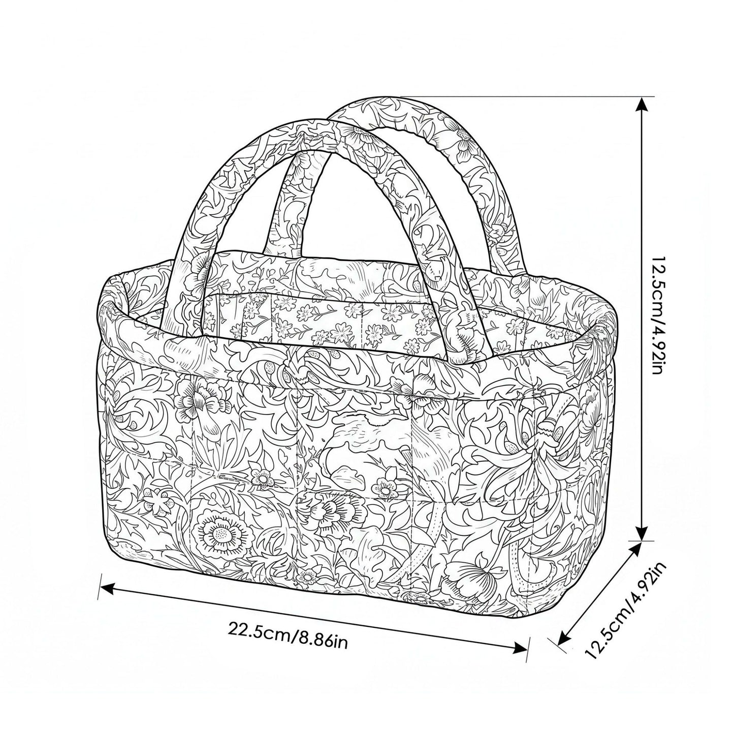 Floral Print Quilted Organizer Tote Bag with Multiple Pockets and Carry Handles