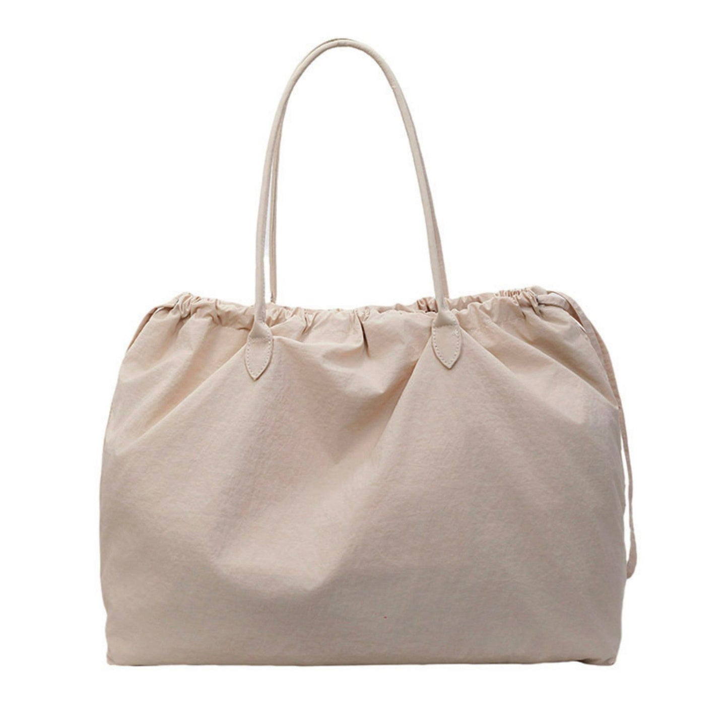 Nylon Drawstring Shoulder Tote Bag with Soft Slouchy Silhouette and Long Carry Straps