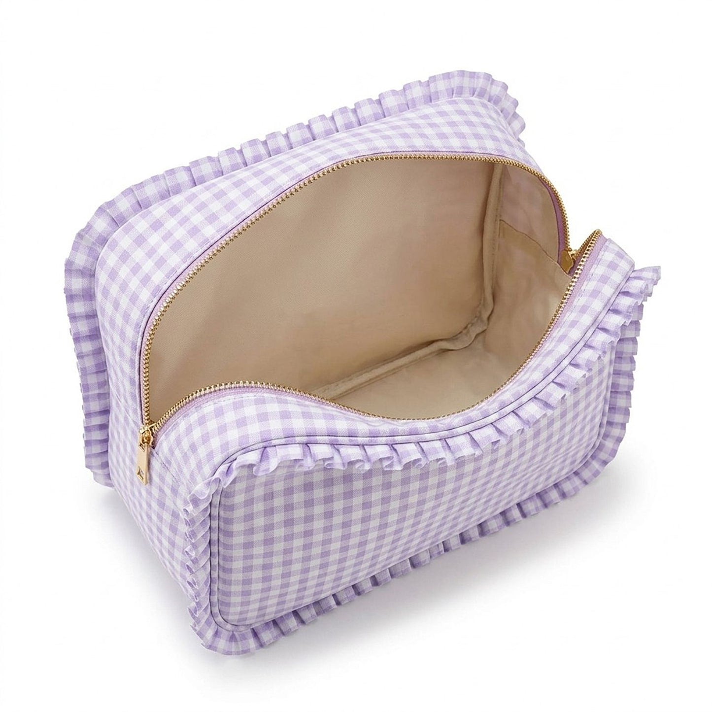 Ruffle Trim Travel Makeup Bag with Zipper Closure