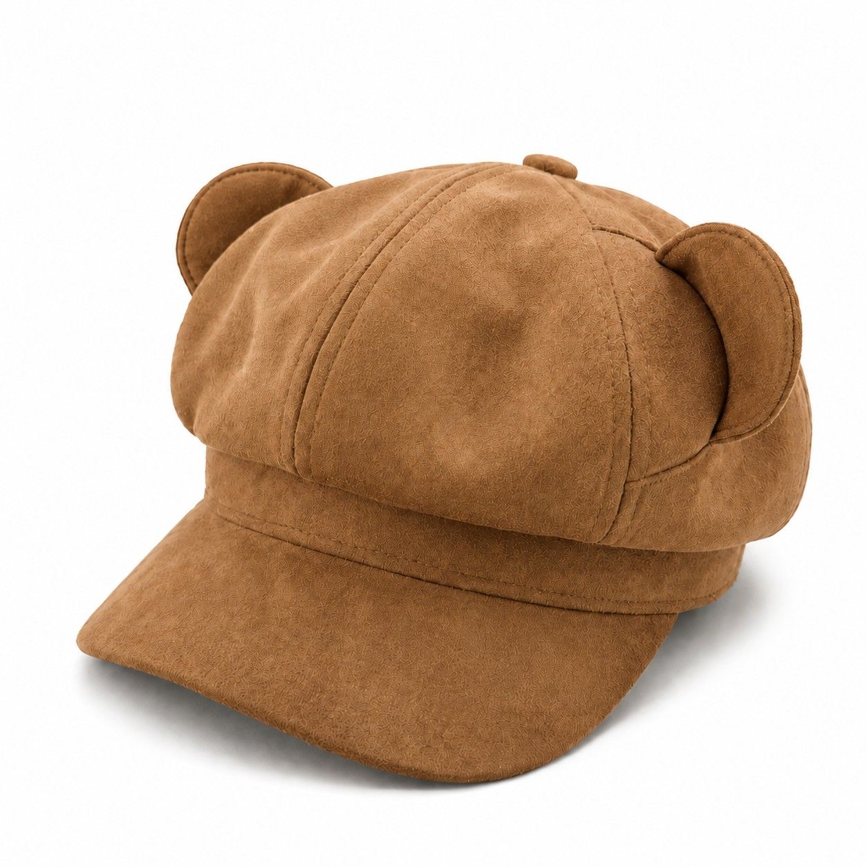 Faux Suede Bear Ear Newsboy Cap Cute Short Brim Baker Boy Hat
