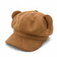 Faux Suede Bear Ear Newsboy Cap Cute Short Brim Baker Boy Hat
