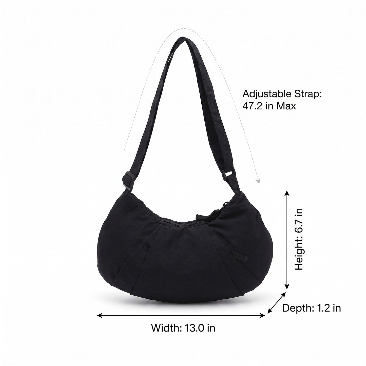 Lightweight Nylon Crescent Crossbody Bag Adjustable Strap Casual Everyday Shoulder Bag