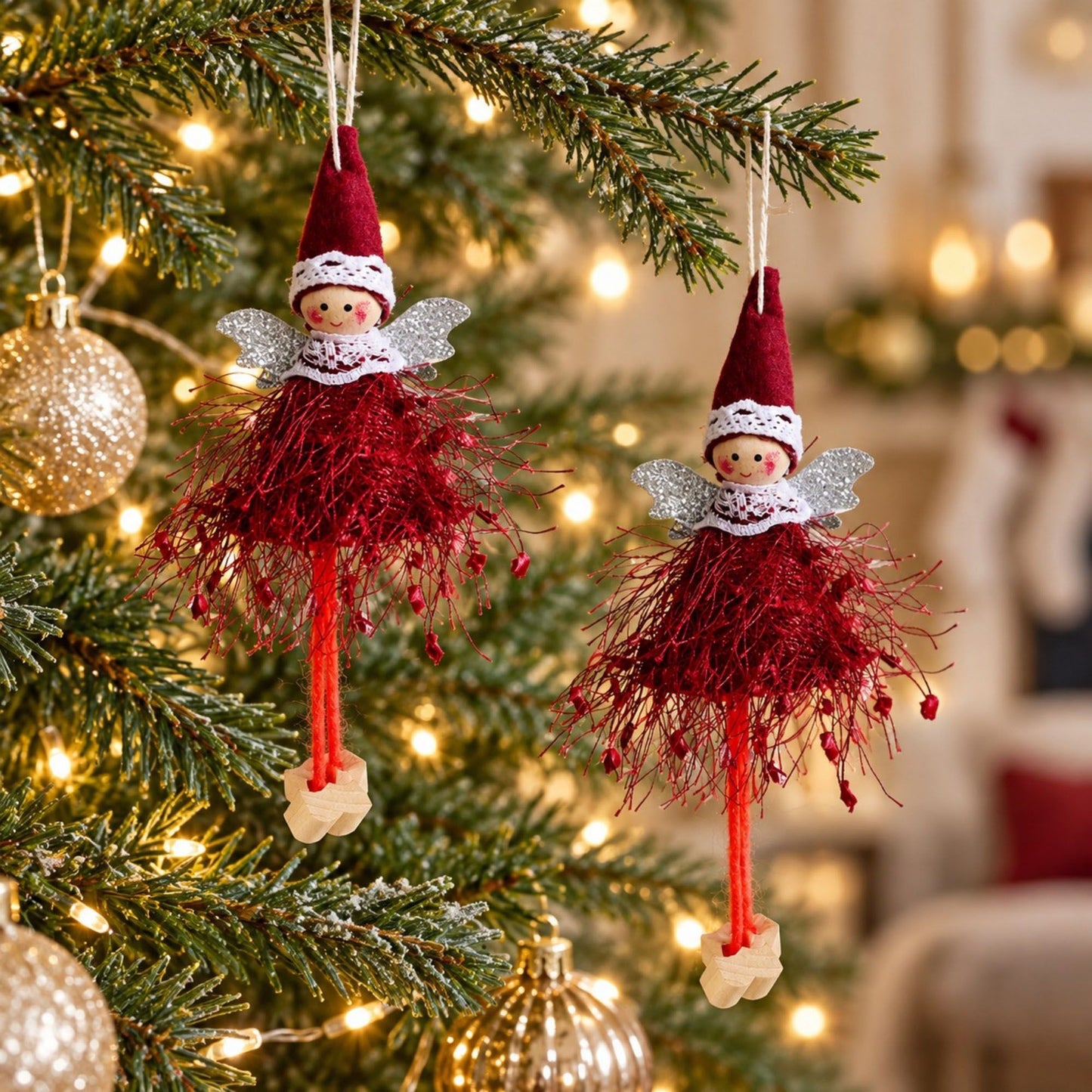 2pk Lace Angel Christmas Tree Ornaments