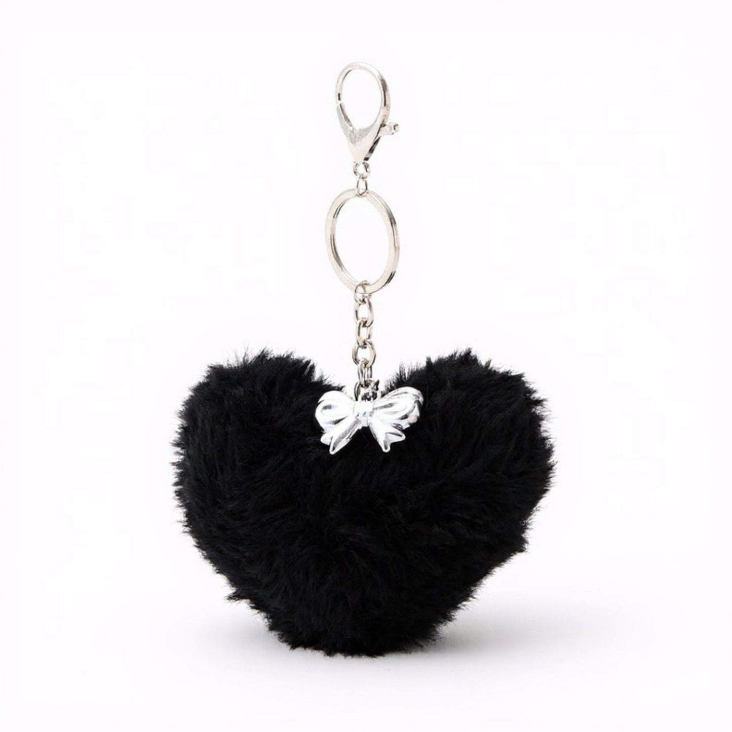 Plush Heart Keychain with Metal Clip and Bow Charm for Bags Backpacks Purses