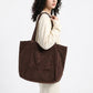 Corduroy Tote Bag Large Capacity Shoulder Bag with Front Pocket