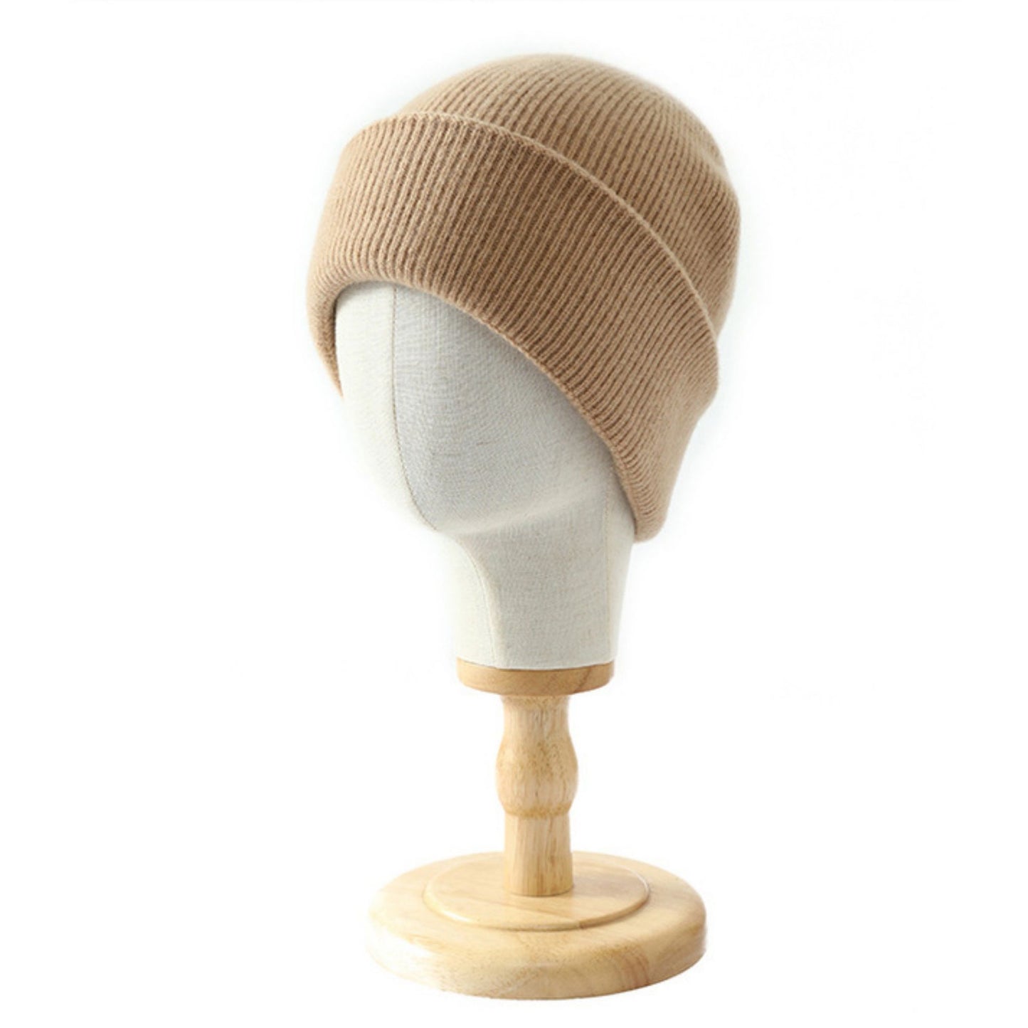Ribbed Wool Knit Beanie Hat with Folded Cuff