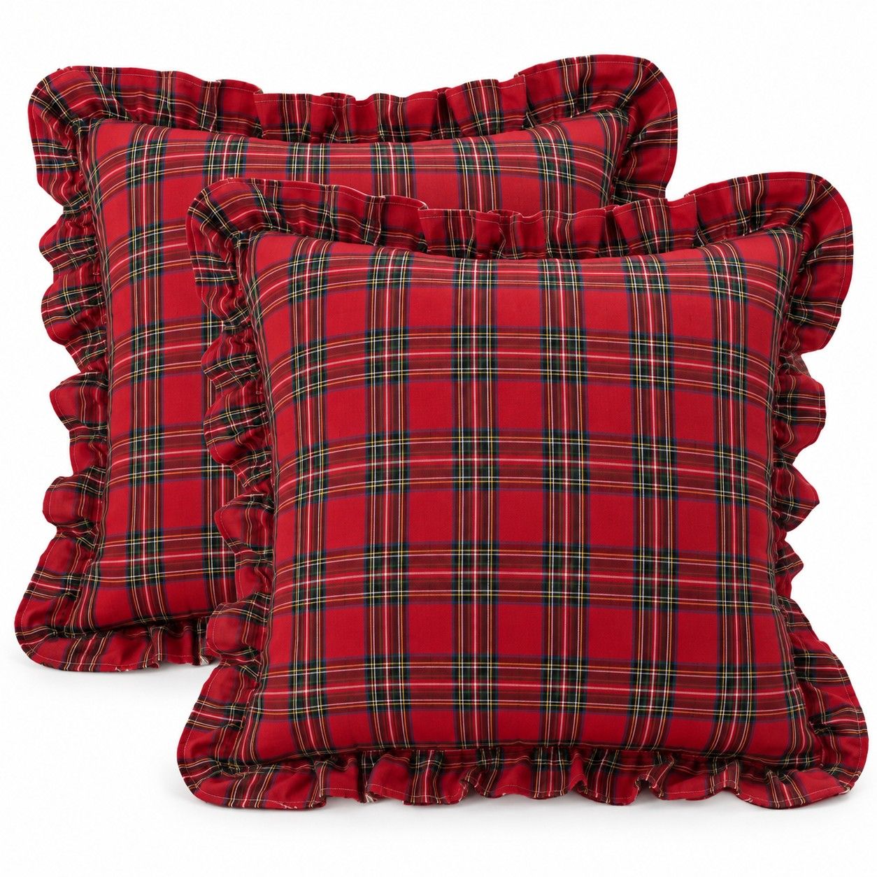 2 Pack Christmas Plaid Ruffle Throw Pillow Covers 18 x 18 Inch for Couch and Bed