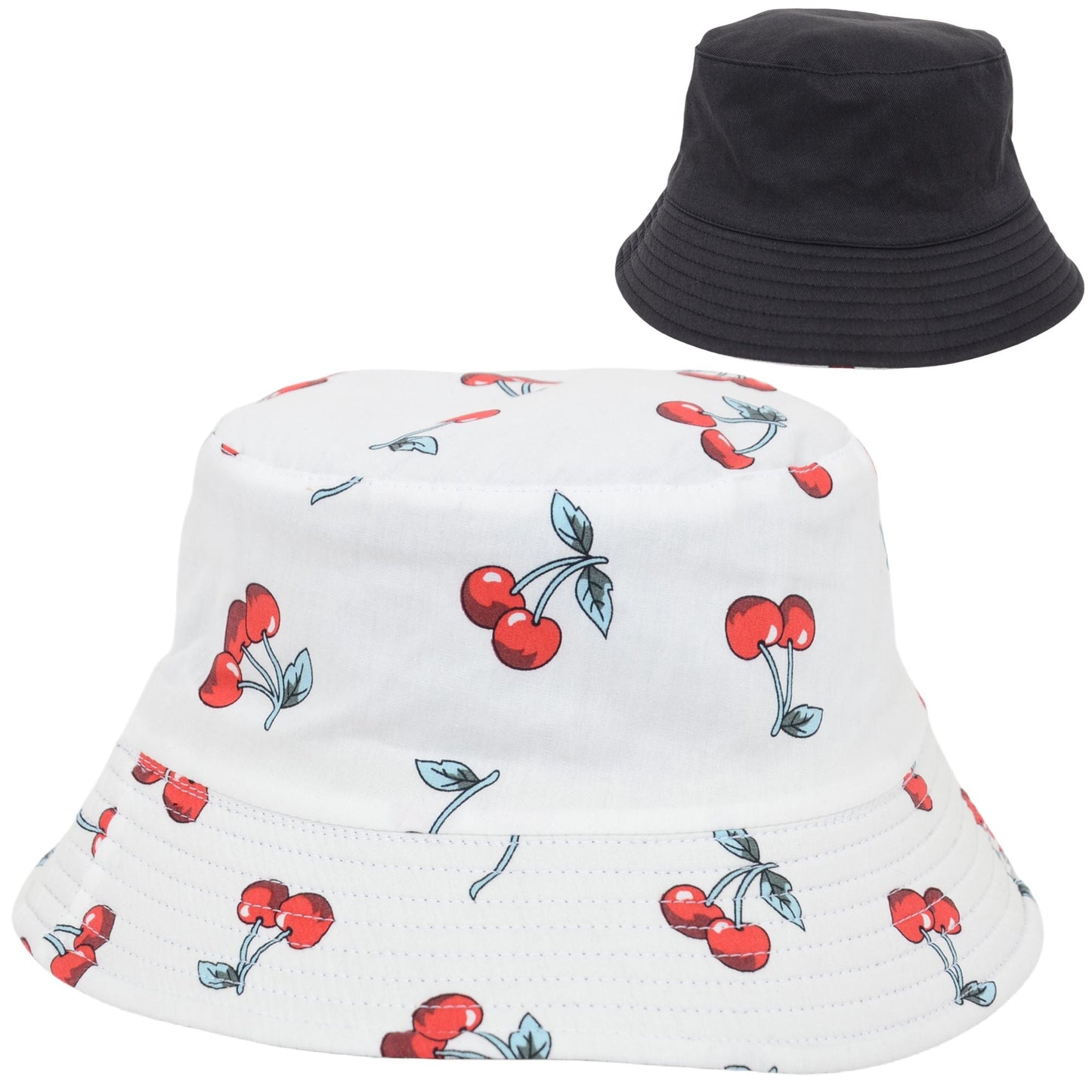Fruit Print Bucket Hat Double-Side-Wear Reversible Fisherman Hats Summer Foldable Cap for Women- Banana
