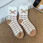 3-Pair Fuzzy Bow Knit Crew Socks Set with Plush Soft Texture, Stretchy Cozy Fabric, and Graphic Bow Pattern for Gifting