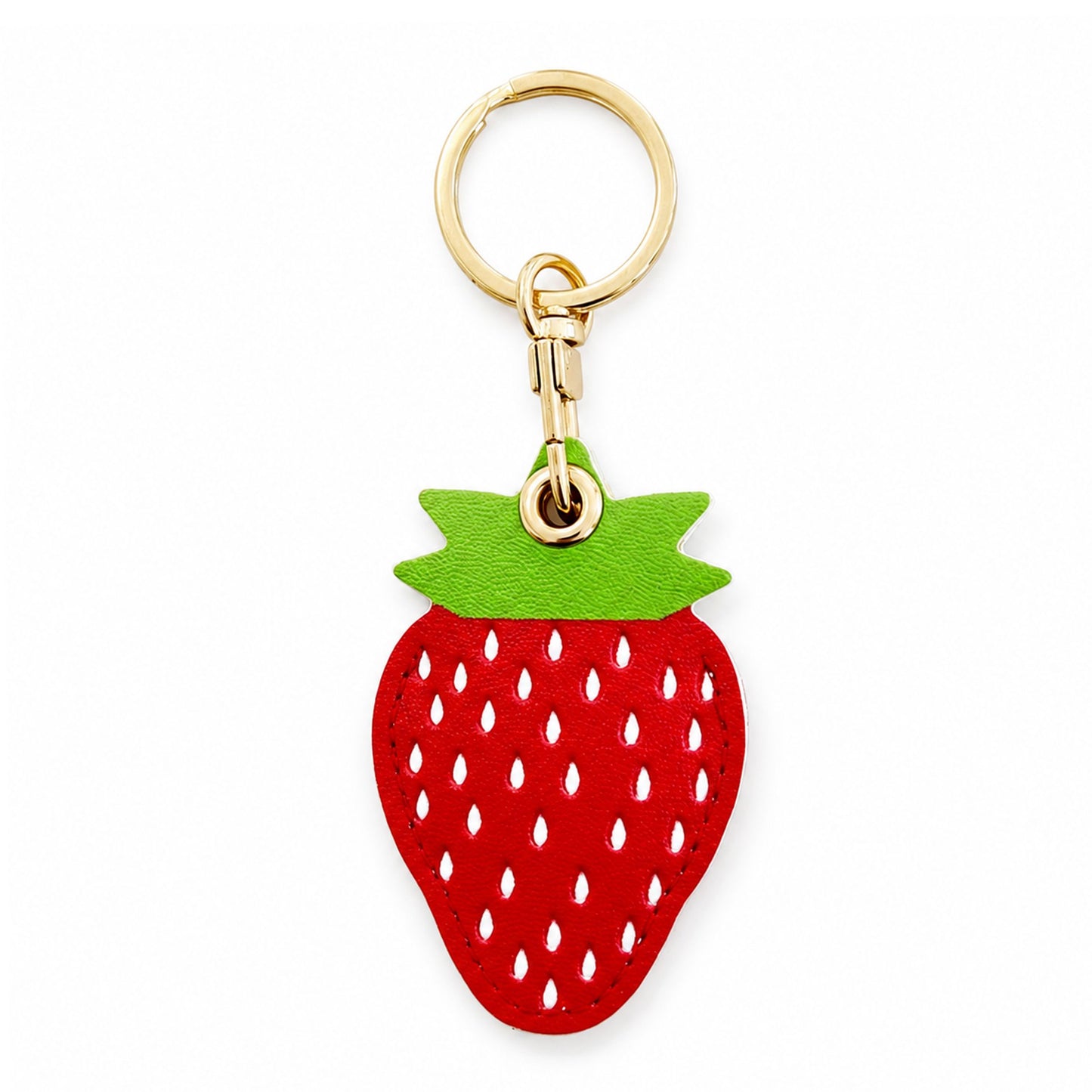 Double-Sided Fruit Bag Charm Keychain with Stitched Detail and Gold-Tone Ring