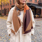 Geometric Color Block Oversized Scarf Soft Wrap Shawl with Fringe Edge 70.8*25.6 Inches