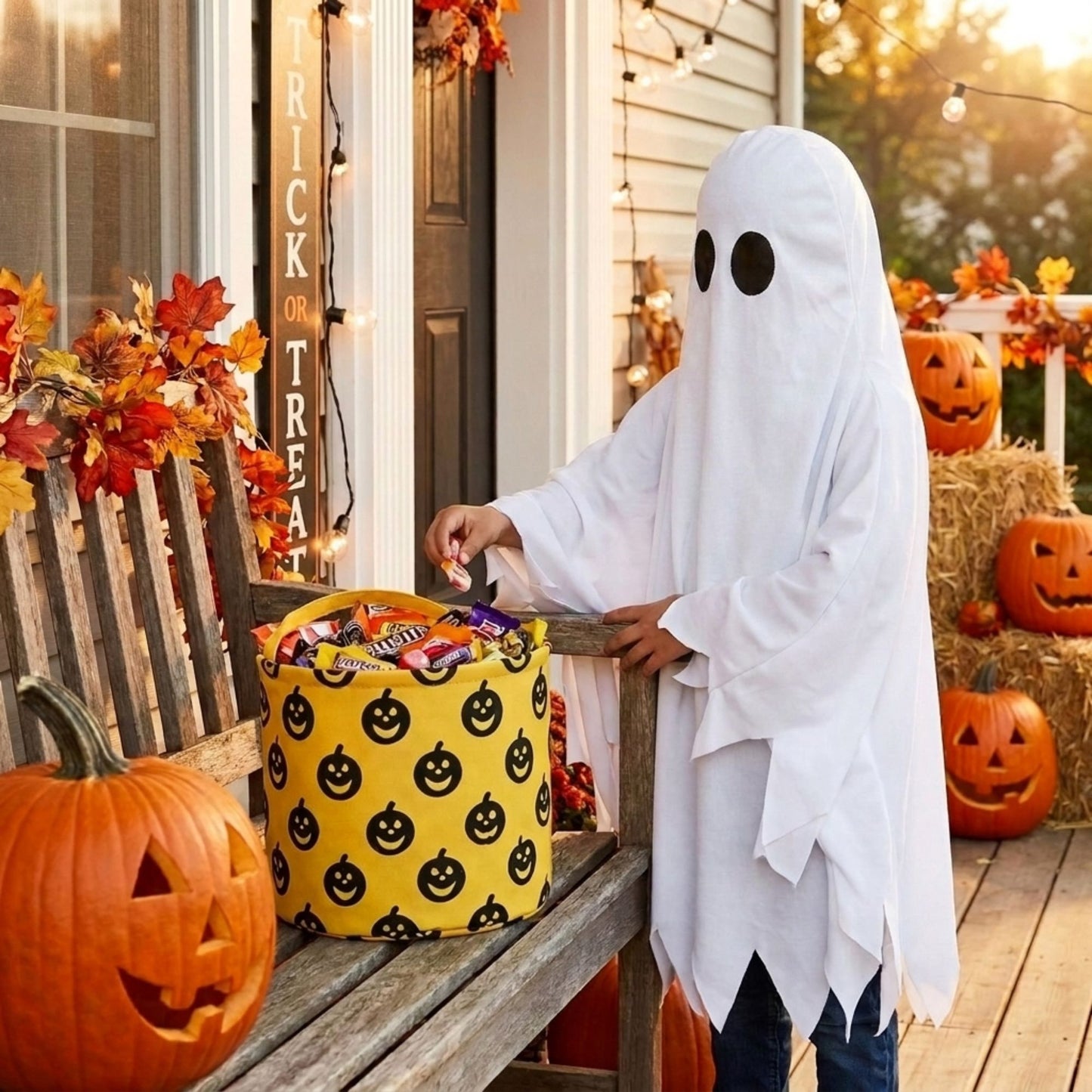Halloween Trick or Treat Candy Bucket Foldable Goody Basket with Handle