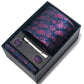 Men's Rose Floral Tie Gift Set with Matching Pocket Square Cufflinks and Silver Tie Clip