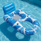Tropical Leaf Inflatable Pool Lounge Float with Backrest Mesh Seat Cup Holder Durable PVC Float for Pool Beach Lake 63x47x27.5in