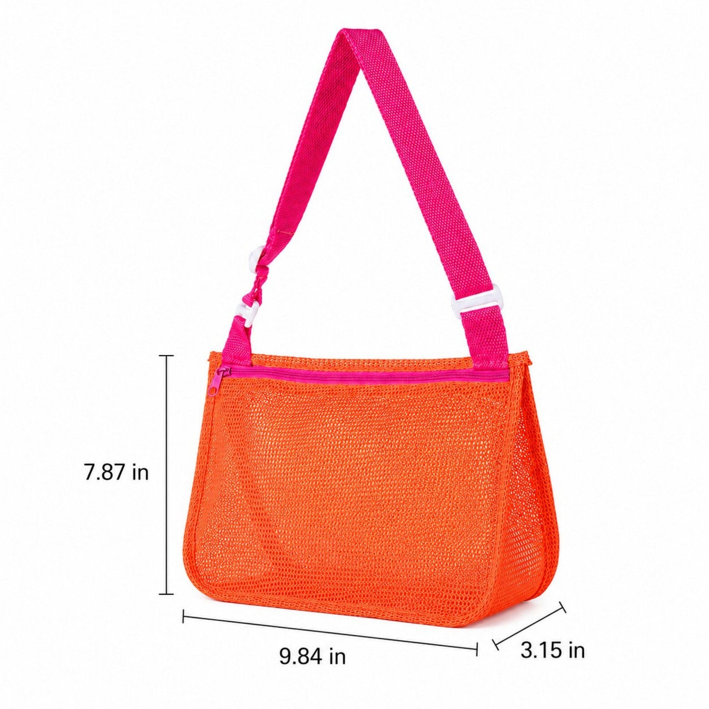 Mesh Beach Shoulder Bag with Adjustable Strap Zip Top Lightweight See Through Tote for Pool Travel