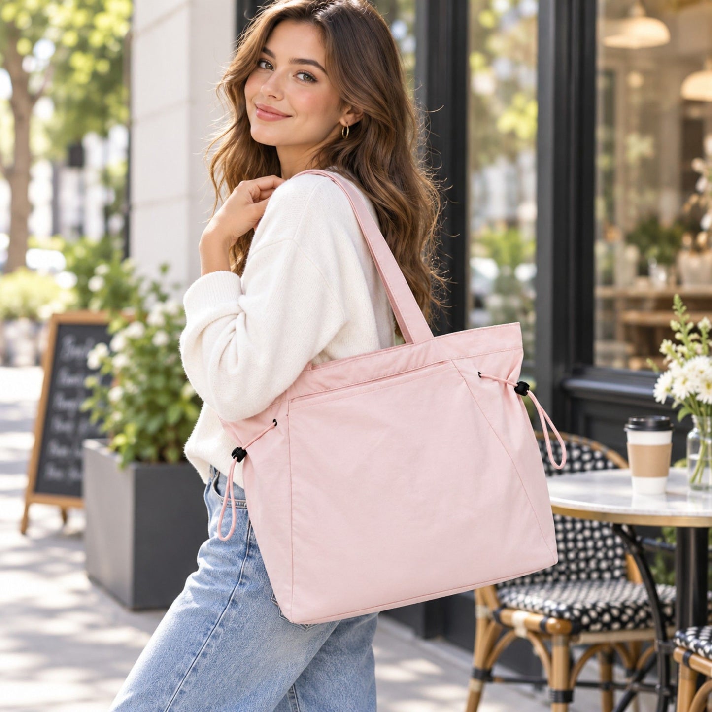 Large Shoulder Tote Bag with Zipper Pockets