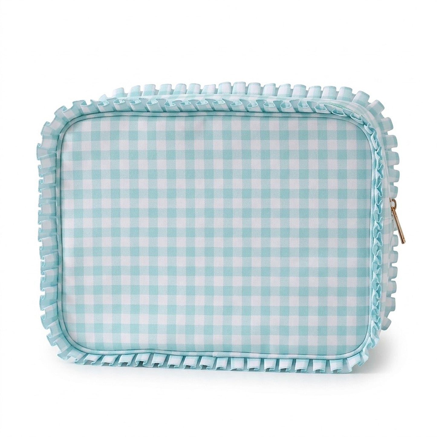 Ruffle Trim Travel Makeup Bag with Zipper Closure