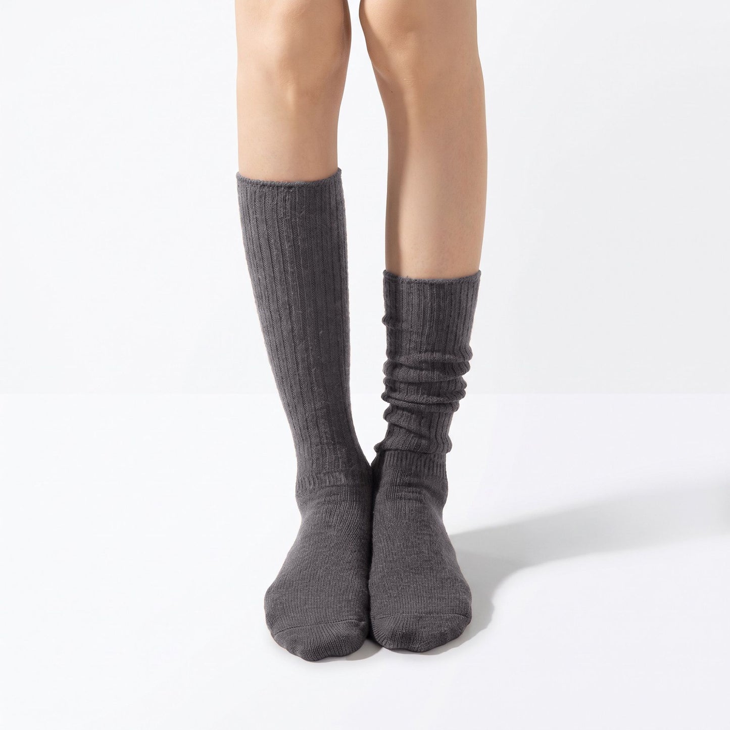 3-Pair Tall Ribbed Knit Crew Socks Set, Soft Slouchy Mid-Calf Casual Socks
