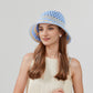 Crochet Knit Bucket Hat with Openwork Floral Pattern and Rolled Brim for Lightweight Summer Style