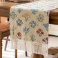 Beige Multicolor Floral Woven Table Runner with Tassel Fringe 13.8x47.2in