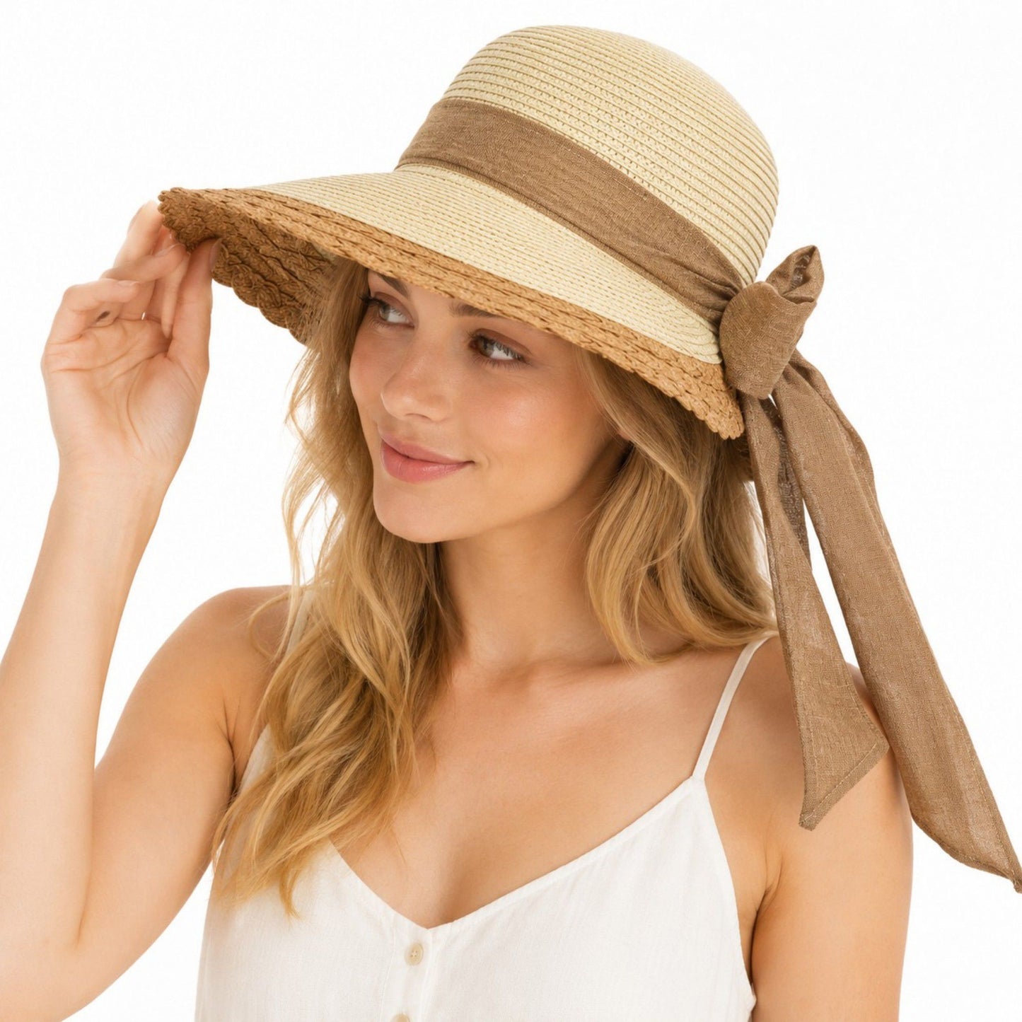 Summer Sun Hat for Women - Wide Brim Straw Hat with Elegant Bow Detail