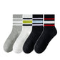 Crew Socks 4-Pack White Base Colorful Ribbed Cuff Striped Design Stretch Comfort Breathable Fit
