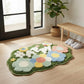 Tufted Floor Mat with Happy Text and Floral Pattern Non Slip Backing Soft Plush Decorative Scalloped Edge Indoor Rug