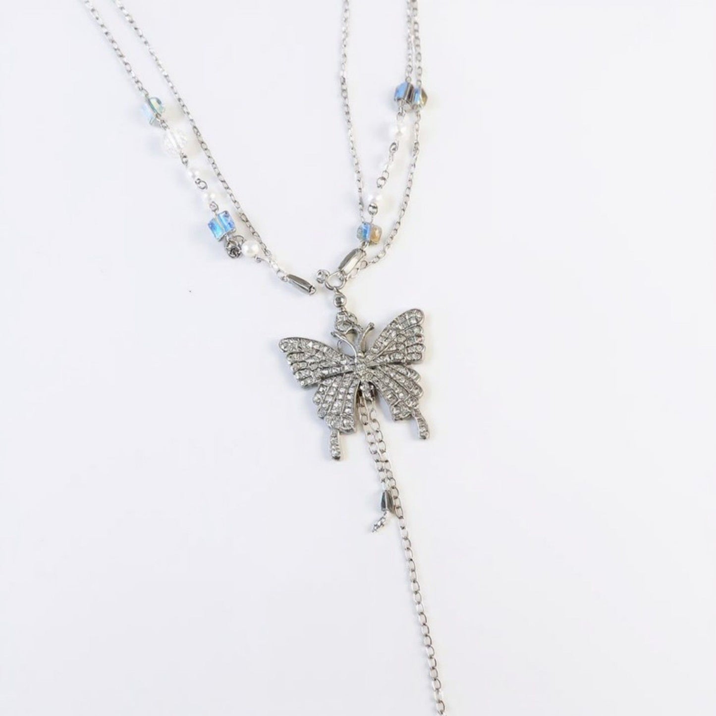 Rhinestone Butterfly Chain Belt with Layered Drape Details and Adjustable Closure 39.5in