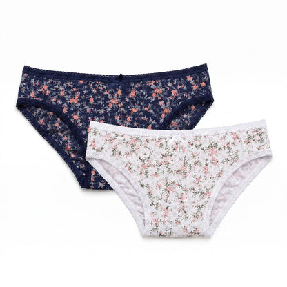 2 Pack Floral Print Bikini Underwear with Lace Trim