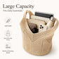 Crochet Knit Tote Bag Openwork Shoulder Bag with Heart Inspired Detail