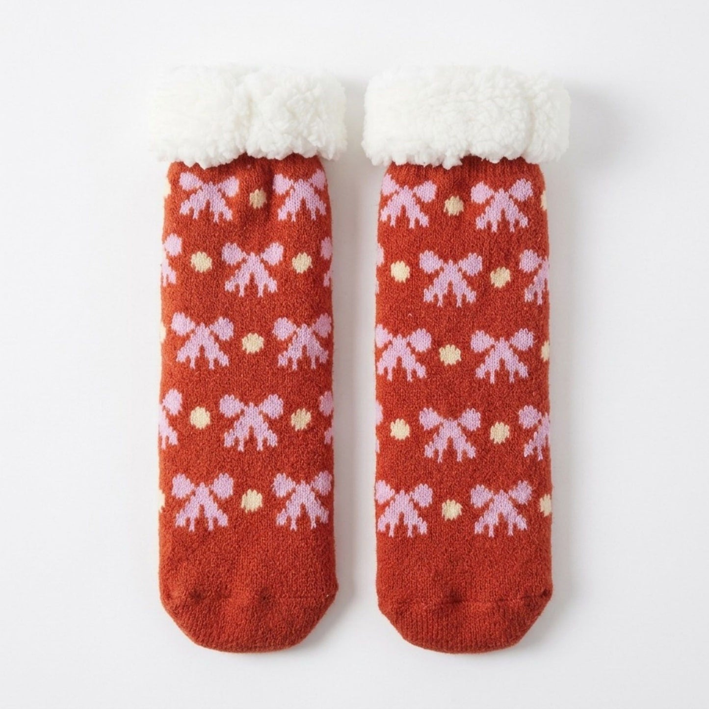 Fuzzy Bow Crew Socks 2 Pair US 5-10.5