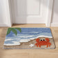 Coastal Ocean Wave Plush Bathroom Mat with Life Preserver and Seashell Design