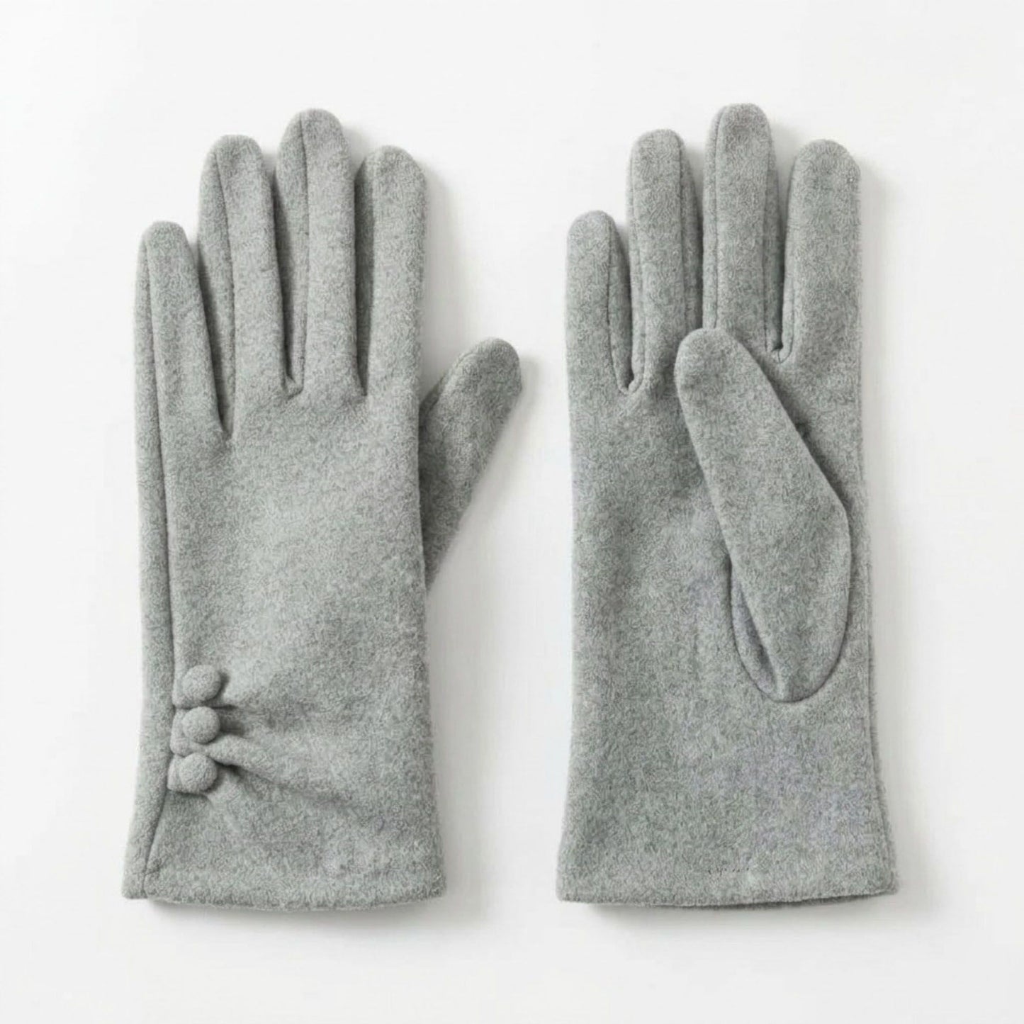 Faux Suede Winter Gloves with Pleated Wrist and Button Detail 9.4 x 3.3in