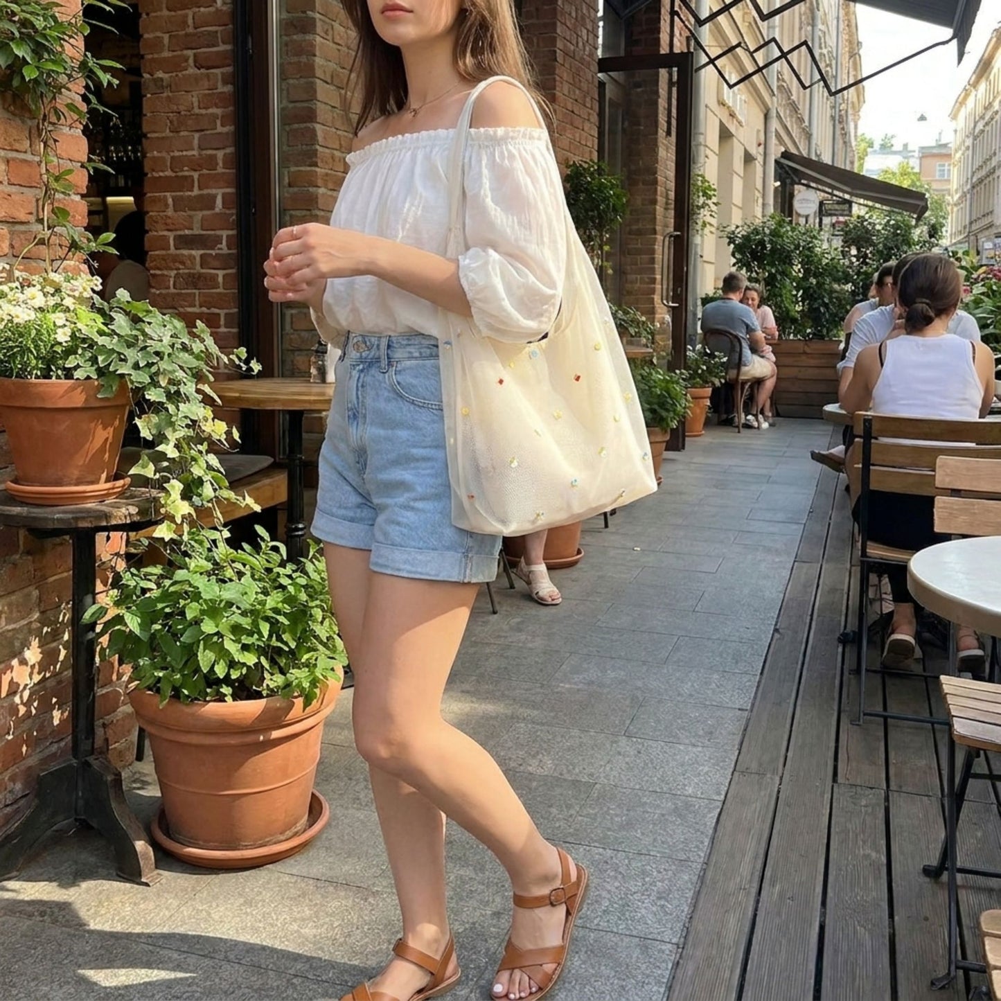 Mesh Shoulder Bag with Beaded Detail and Soft Inner Pouch