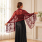 Embroidered Sequin Mesh Shawl Wrap Sheer Floral Scarf Scalloped Edge