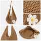 Flower Detail Woven Tote Bag for Women - Lightweight Summer Shoulder Bag for Vacation