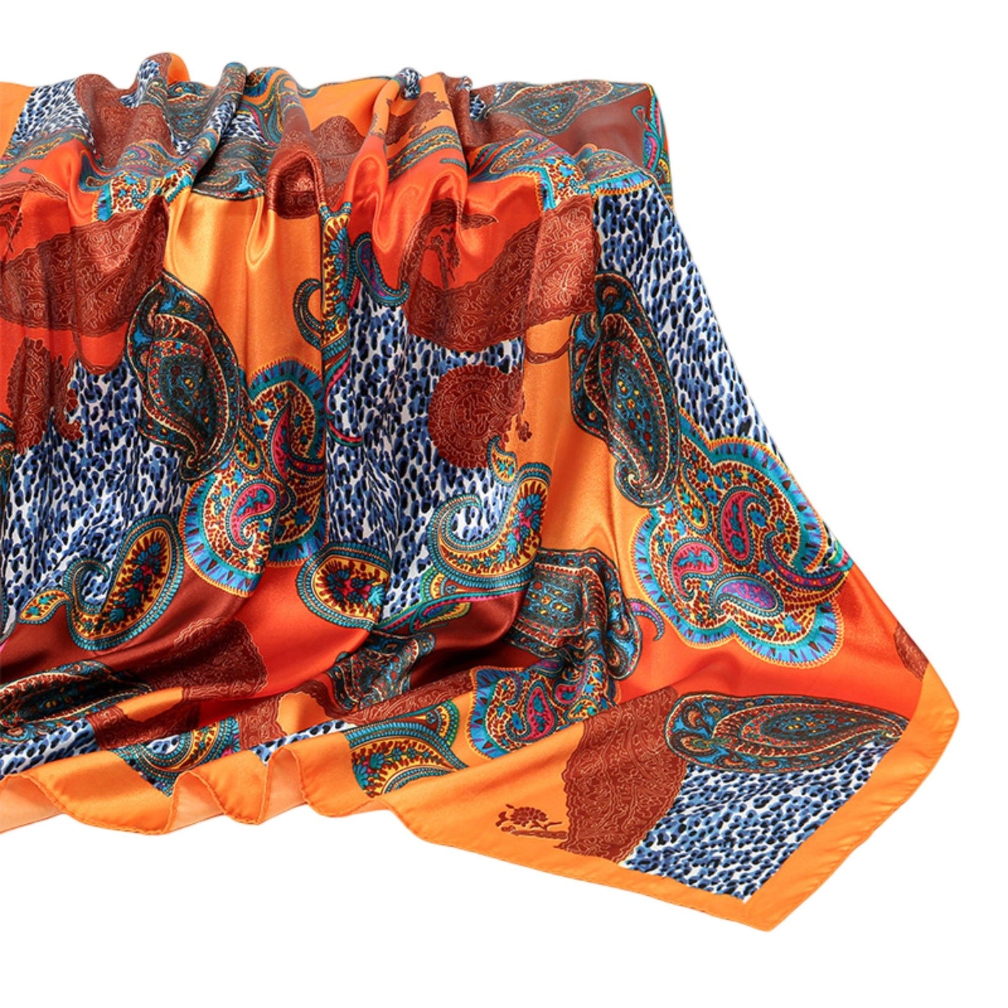 Satin Square Scarf with Paisley Print Pattern