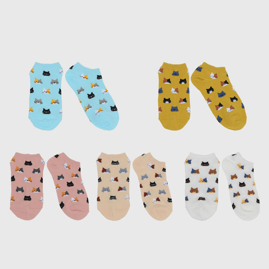 Adorable Cat - Print No Show Socks Soft for Casual 5Pk