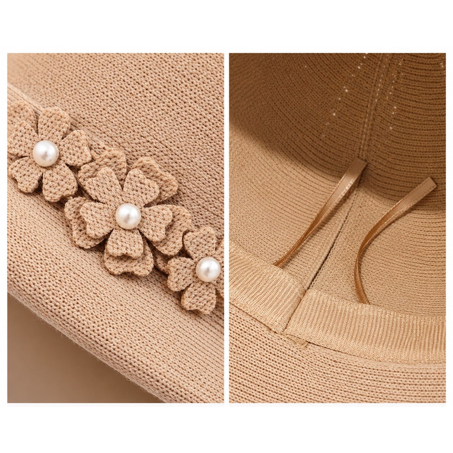 Floral Pearl Accent Cloche Hat Adjustable Brim Dress Hat